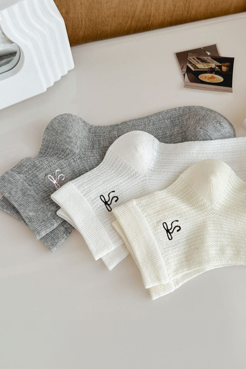 Dark Grey Bow Knot Ankle Socks - loveforevers