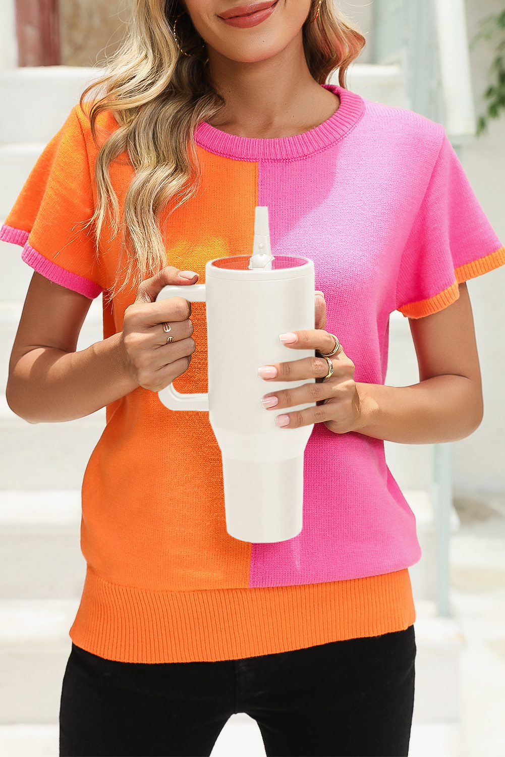 White Frosted Stainless Handle Large Vacuum Cup with Straw 40oz - loveforevers