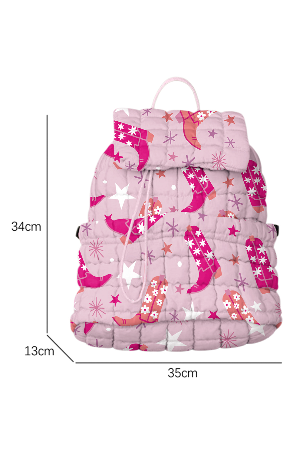 Pink Western Boots Stars Print Quilted Flap Large Backpack - loveforevers