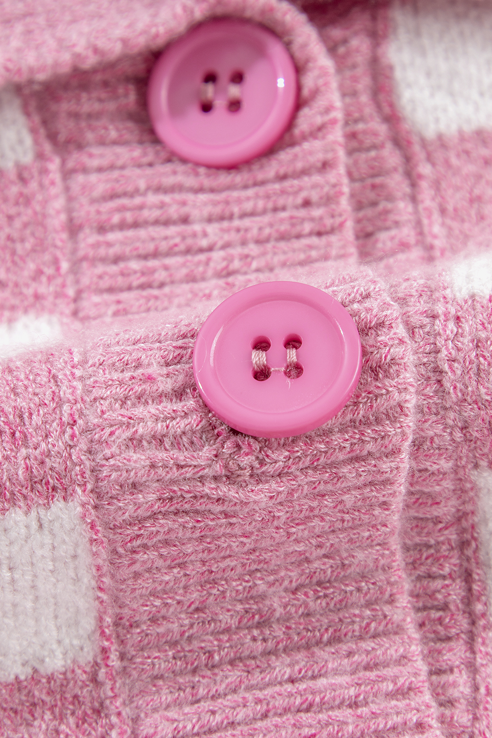 Pink Checkered Buttons Collar V Neck Drop Shoulder Sweater - loveforevers