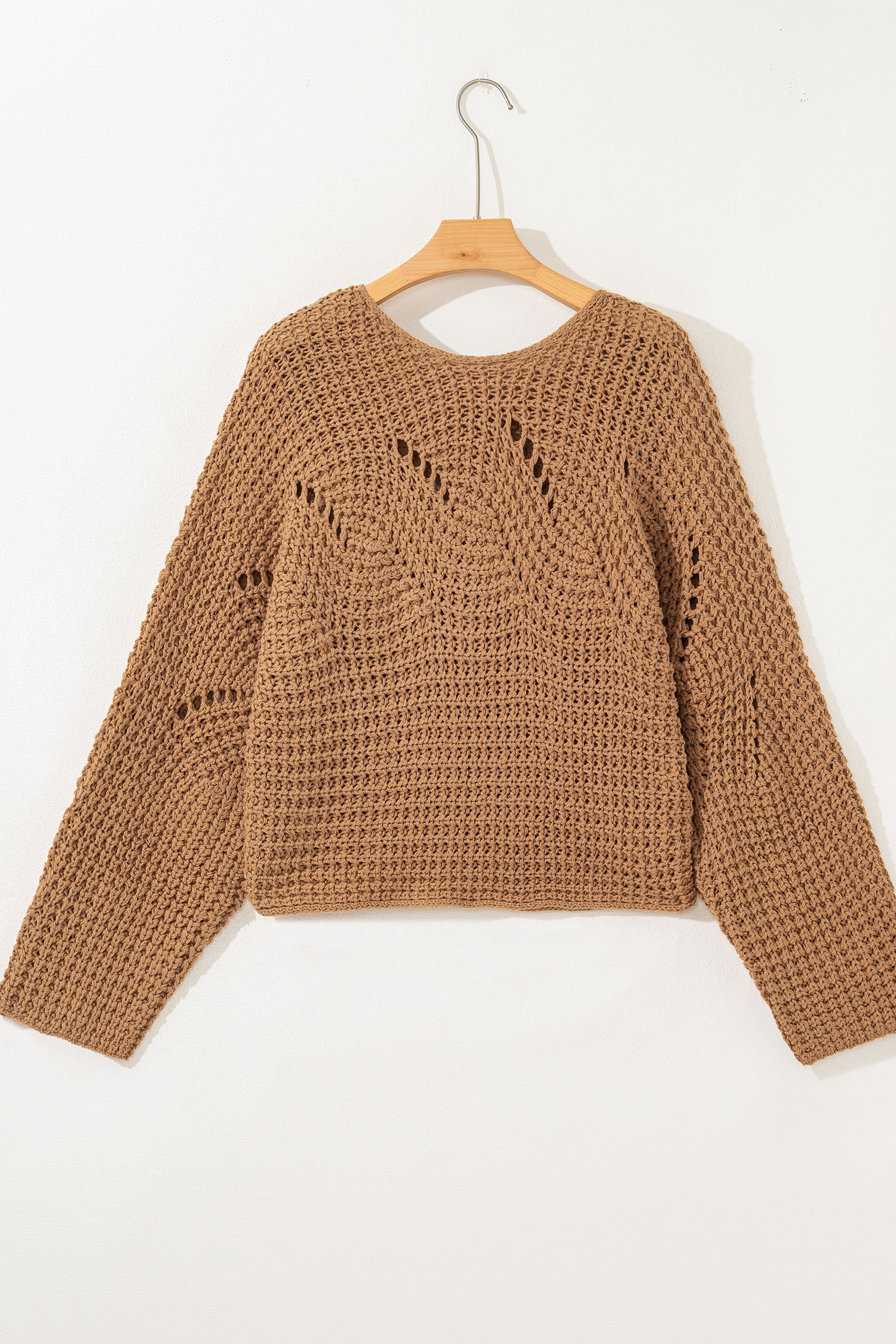 Camel Hollowed Detail Wide Sleeve Loose Pullover Sweater - loveforevers
