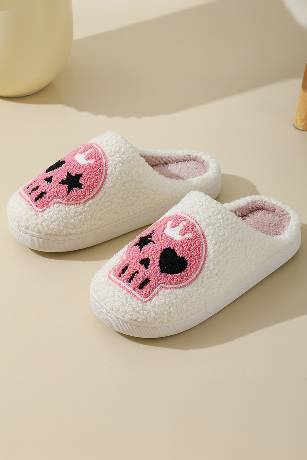 Black Halloween Skull Printed Plush Winter Home Slippers - loveforevers