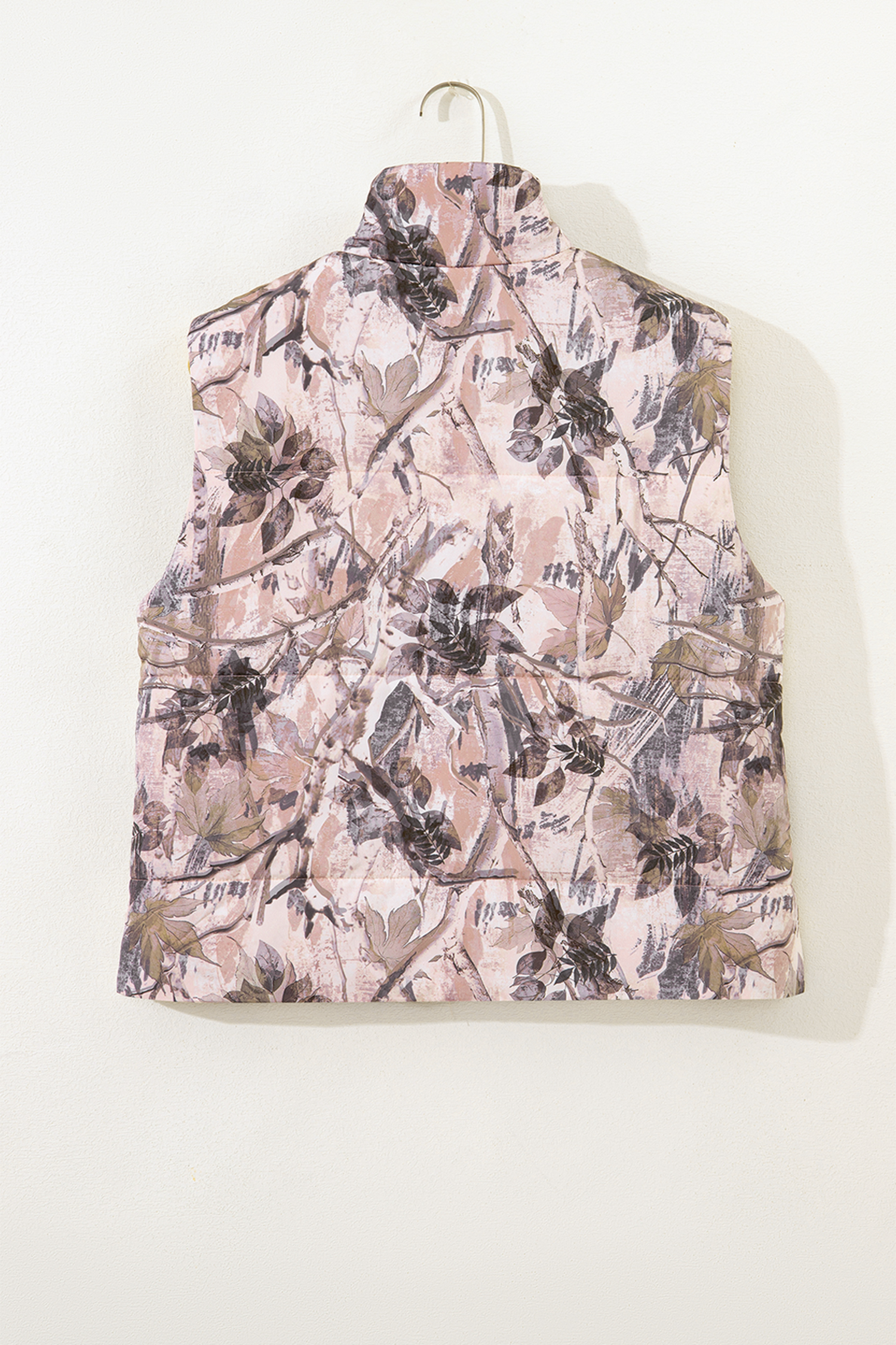 Brown Camo Leaf Print Winter Puffer Vest - loveforevers