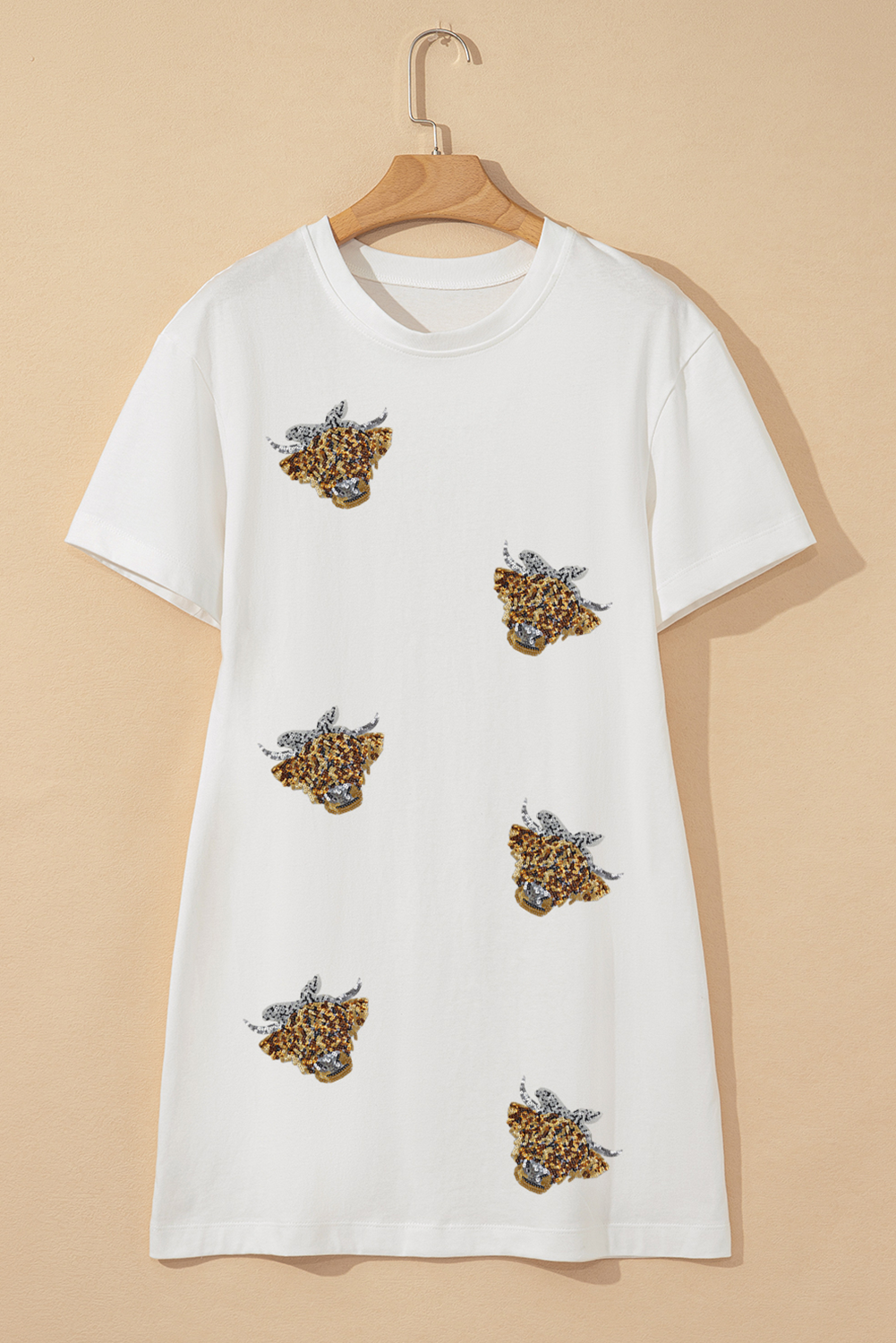 White Cute Heifer Patched Crewneck Shift T Shirt Dress - loveforevers