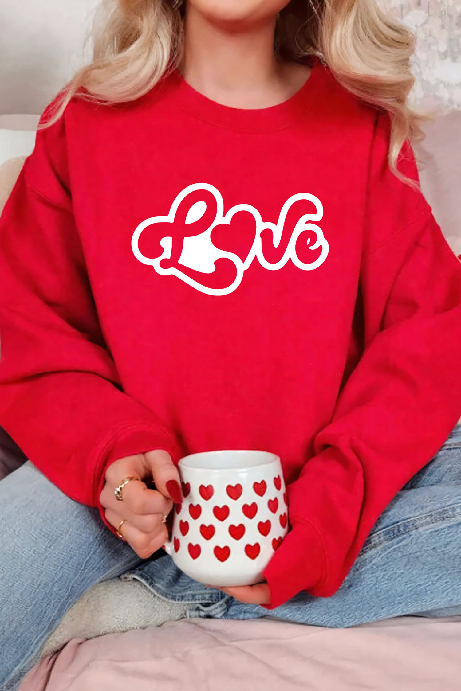 Red Love Letter Printed Casual Sweatshirt - loveforevers