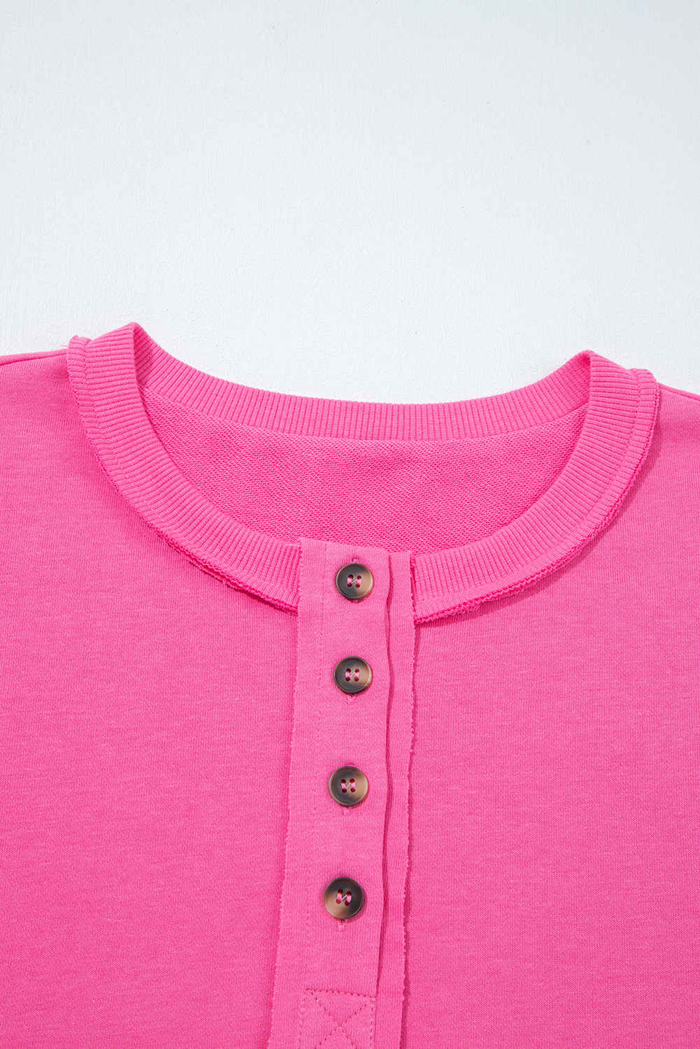 Bright Pink Raw Edge Half Buttons Pullover and Jogger Pants Set - loveforevers
