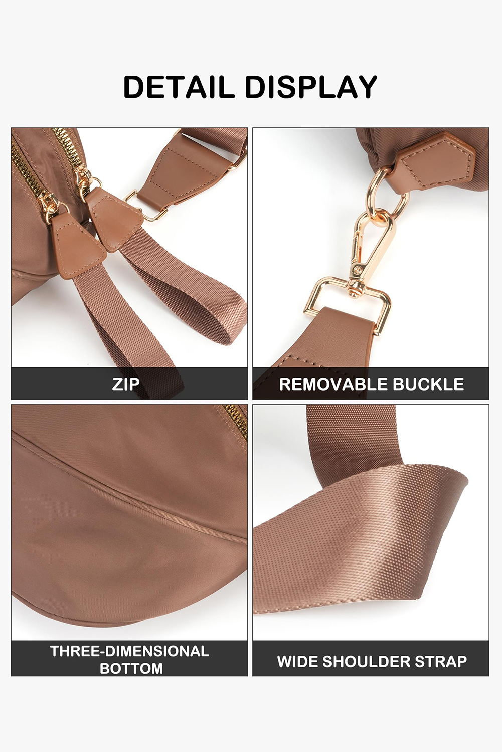 Light Grey Double Zip Crescent Shape Adjustable Sling Bag - loveforevers