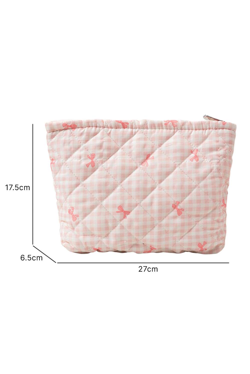 White Bow Knot Print Zipper Quilted Large Cosmetic Bag - loveforevers