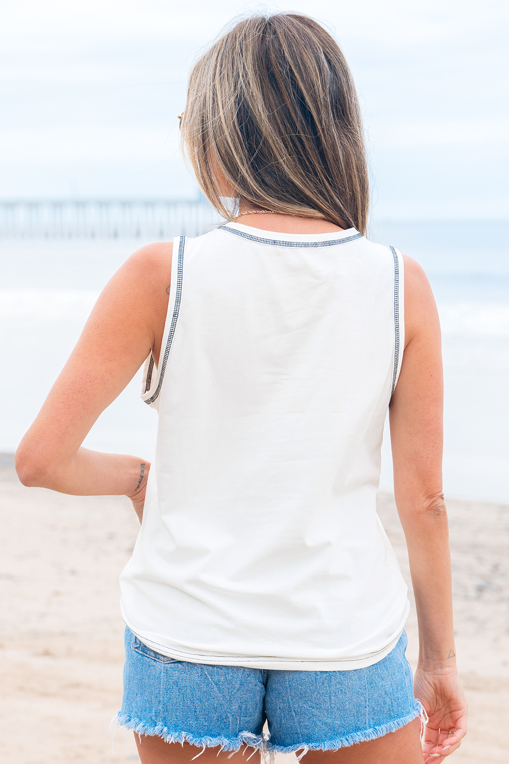 White Sweet Bow Stitching Trim Sleeveless Top - loveforevers