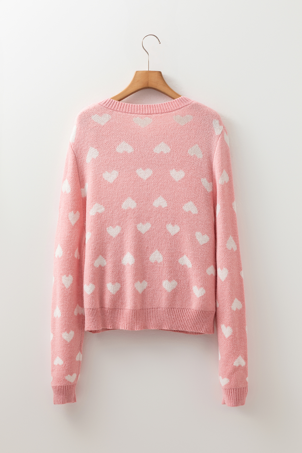Light Pink Heart Pattern Button Front Cardigan Sweater - loveforevers