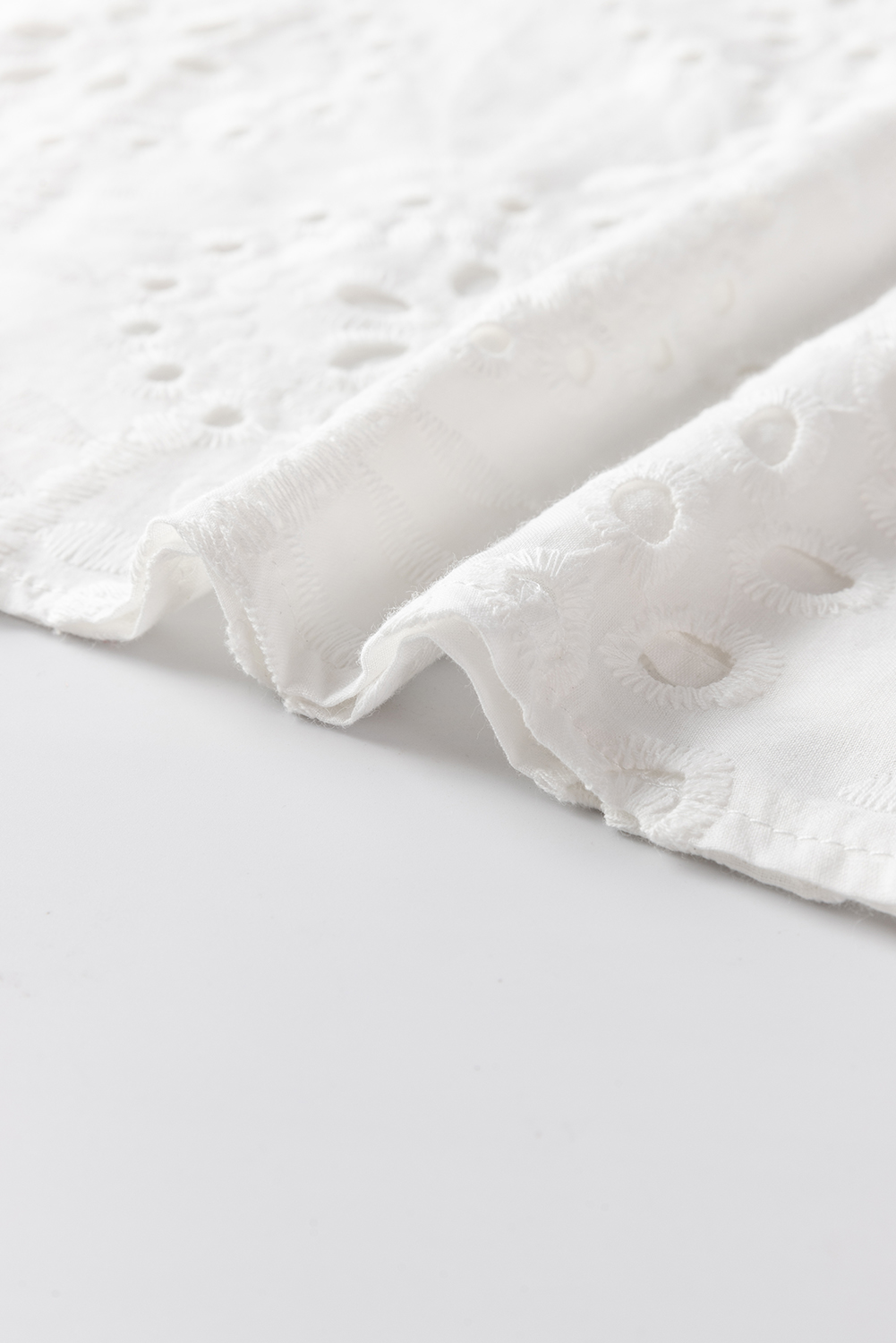 White Geometric Embroidery Hollow Out Blouse - loveforevers
