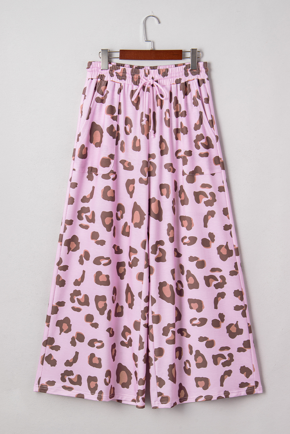 Beige Drawstring Leopard Print Patch Pocket Loose Pants - loveforevers
