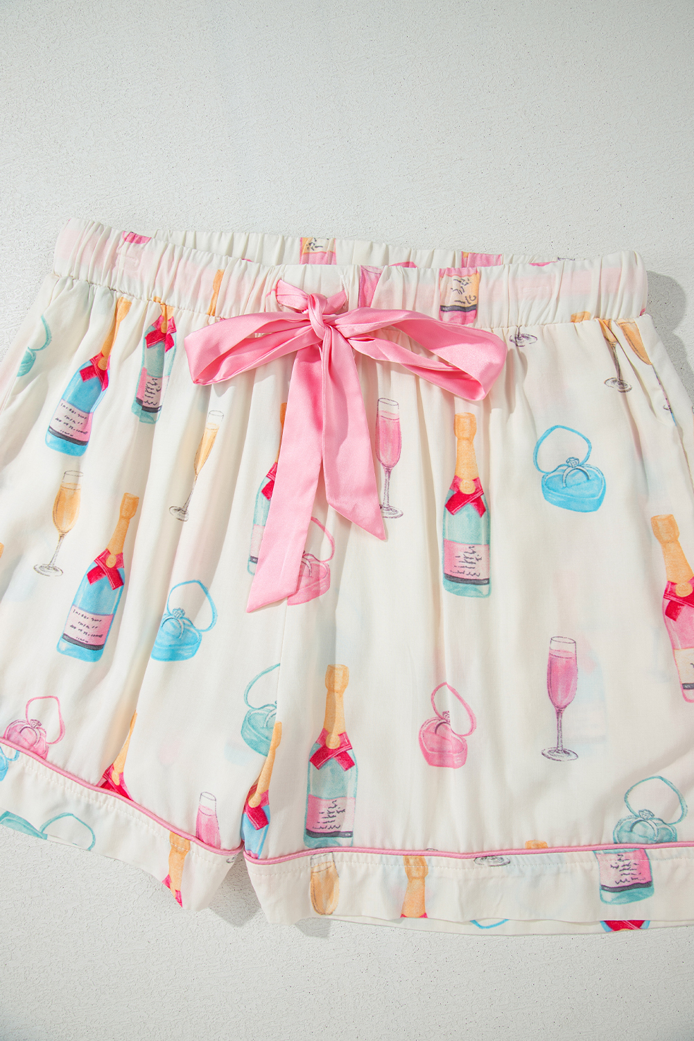 White Christmas Wine Glass Print Bow Knot Two Piece Pajama Set - loveforevers