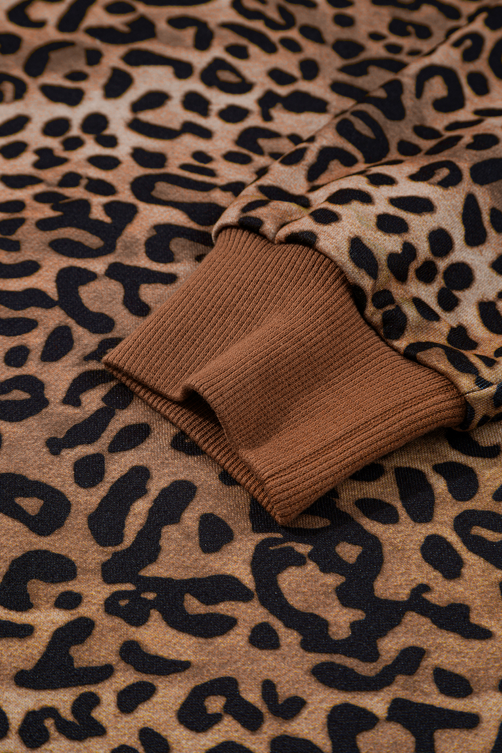 Coffee Leopard Print Contrast Trim Long Sleeve Top and Pants Set - loveforevers