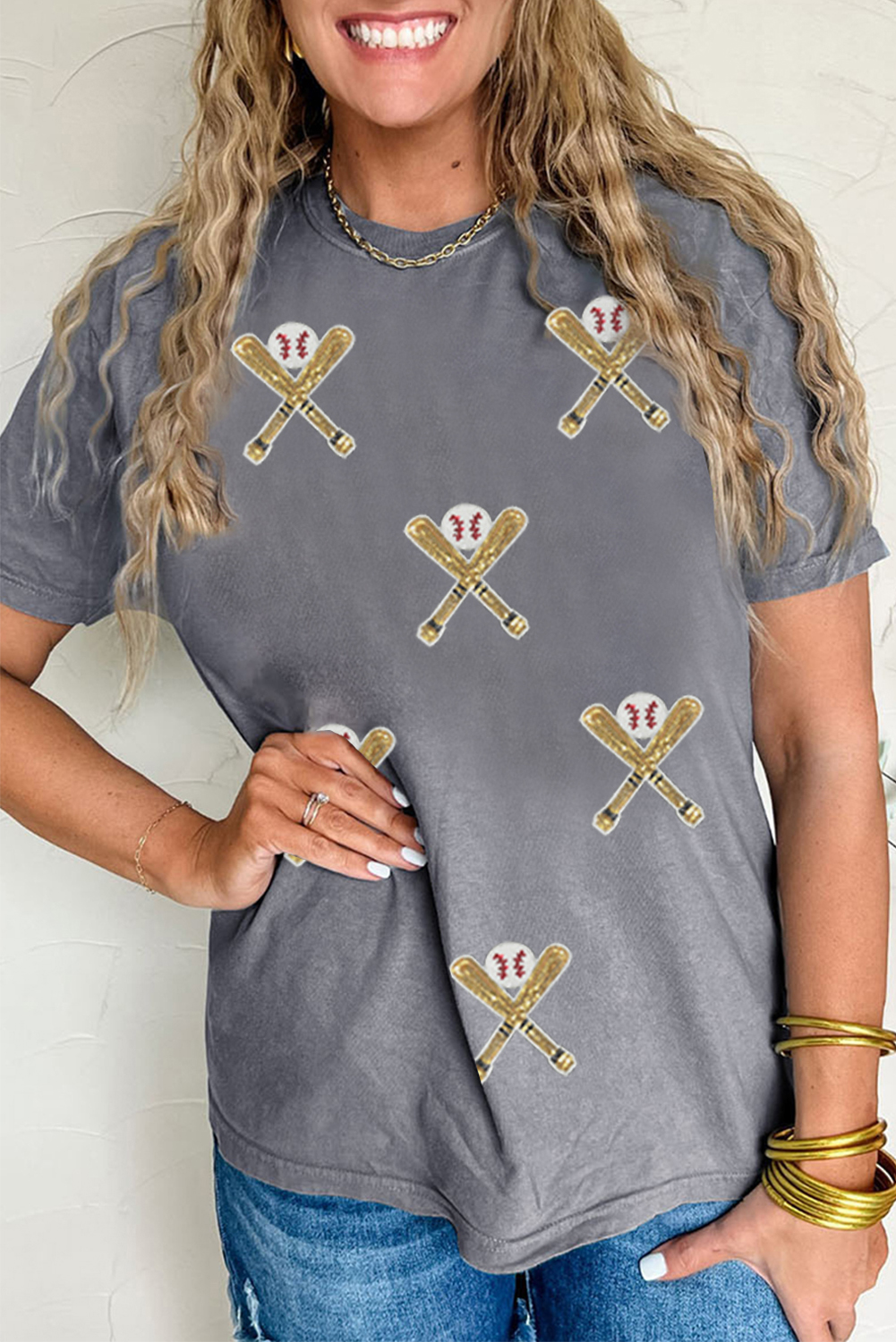 Gray Sequined Game Day Casual Tee - loveforevers