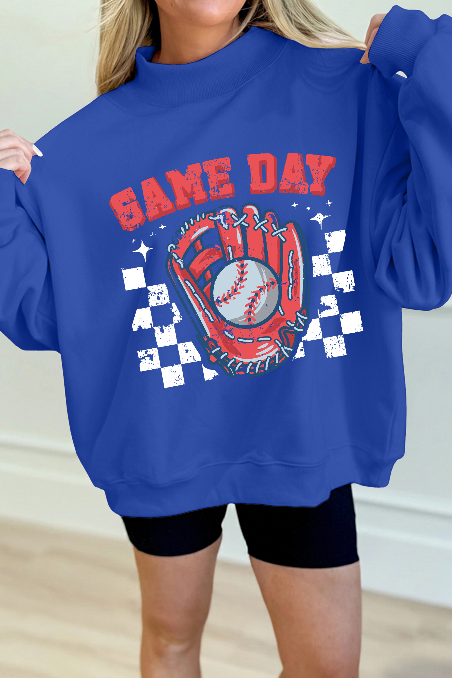 Dark Blue GAME DAY Baseball Catcher Mock Neck Sweatshirt - loveforevers