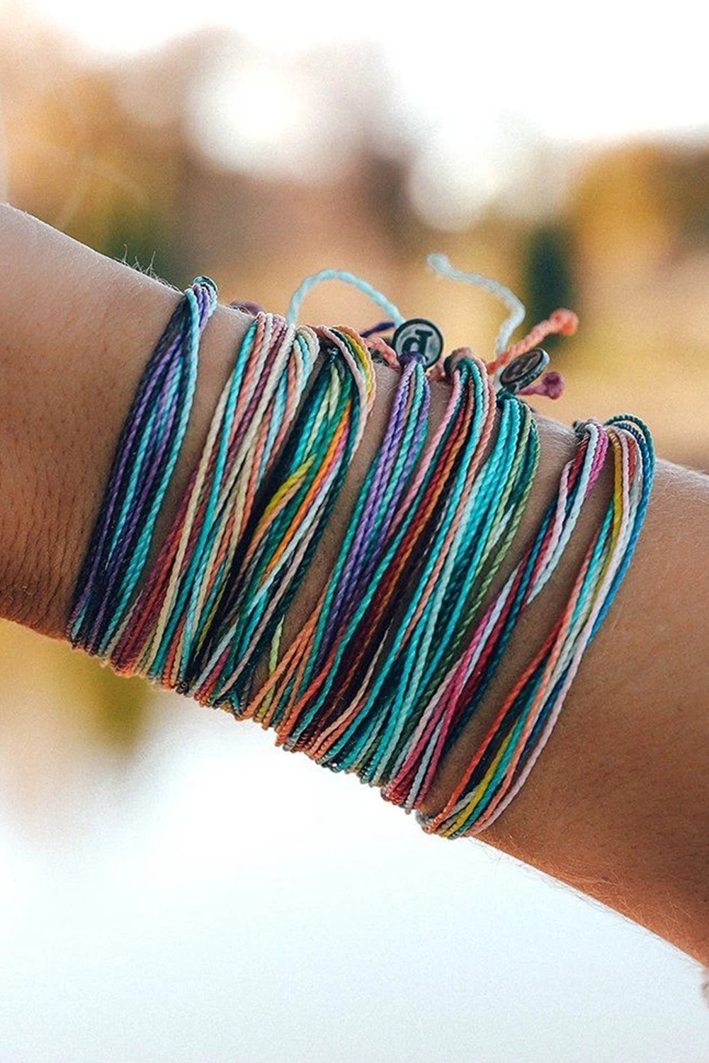 Light Blue Multi Colors Wax Rope Woven Bracelet Set - loveforevers
