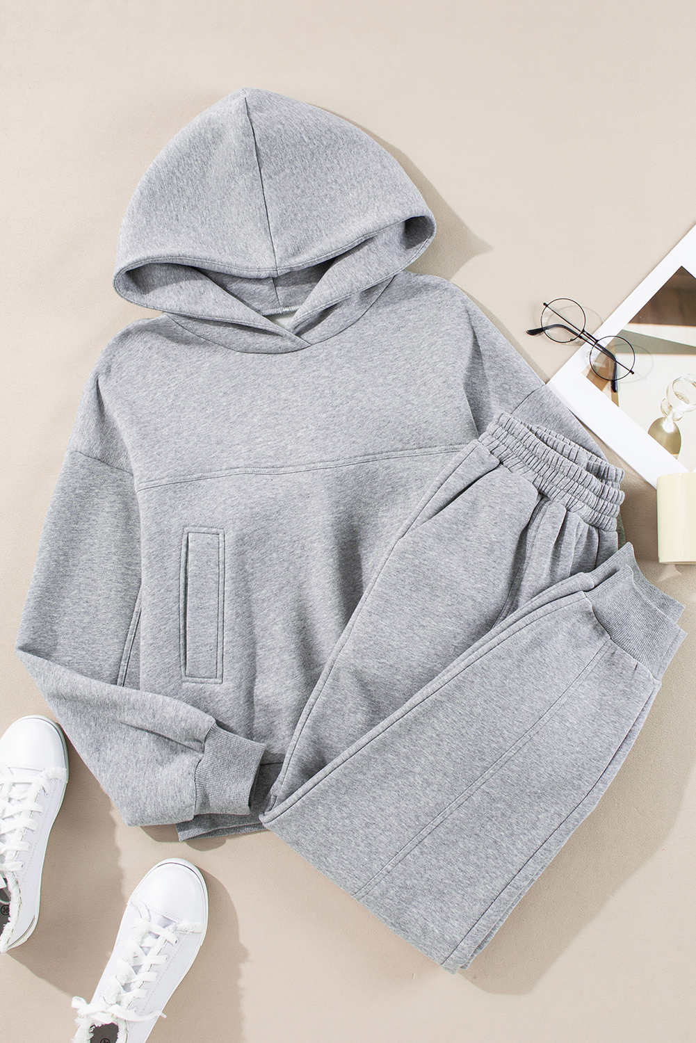 Navy Blue Solid Exposed Seams Hoodie and Joggers Activewear Set - loveforevers