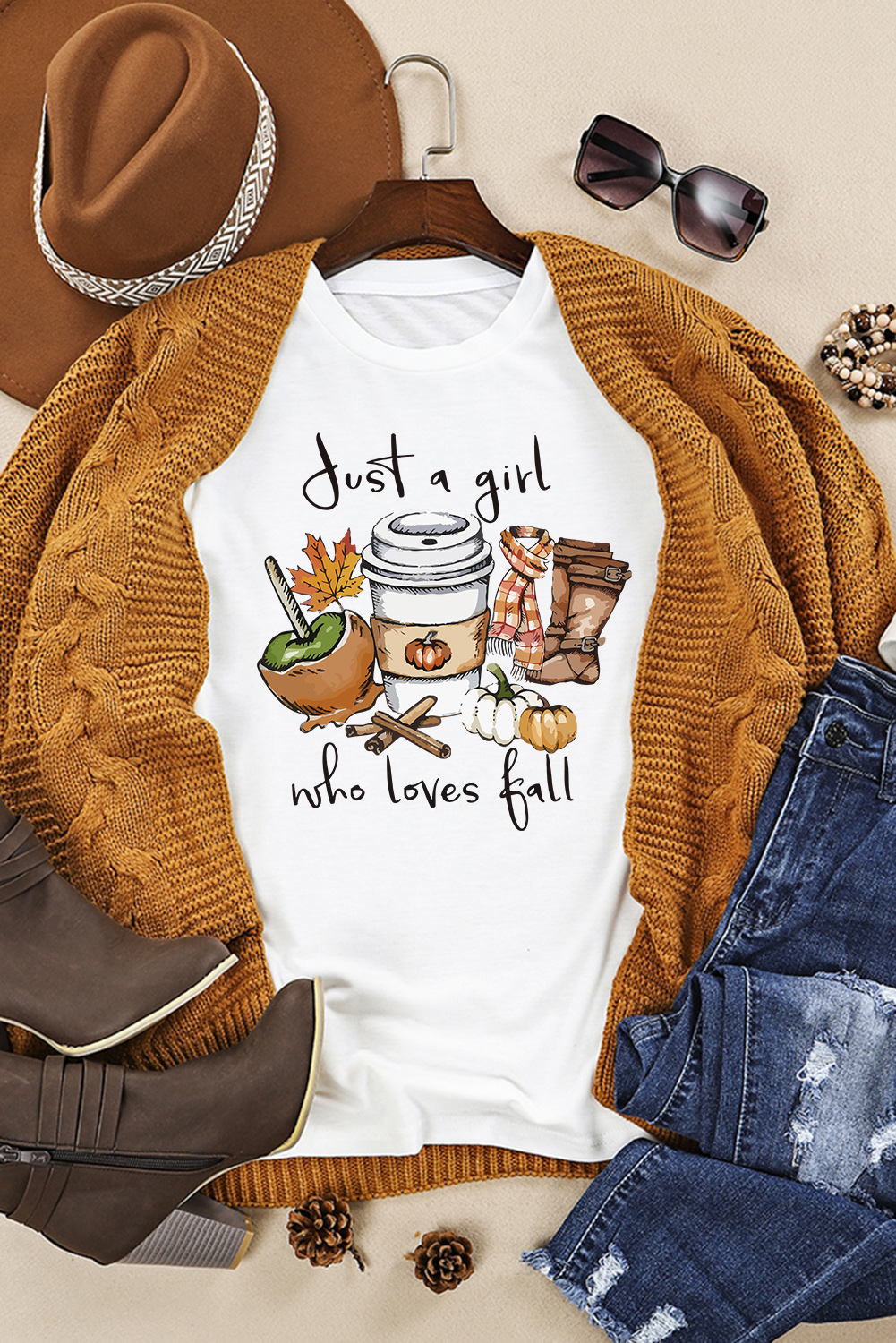 White Just A Girl Who Loves Fall Graphic T Shirt - loveforevers