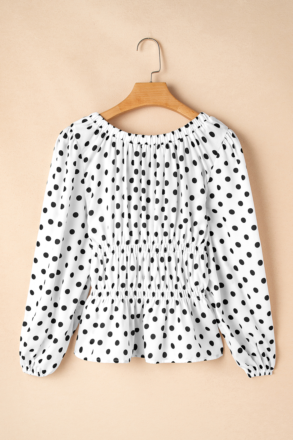 Black Polka Dot Puff Sleeve Bow Square Neck Peplum Top - loveforevers