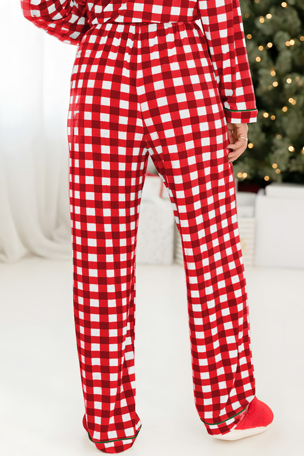 Fiery Red Christmas Plaid Print Shirt and Pants Pajama Set - loveforevers