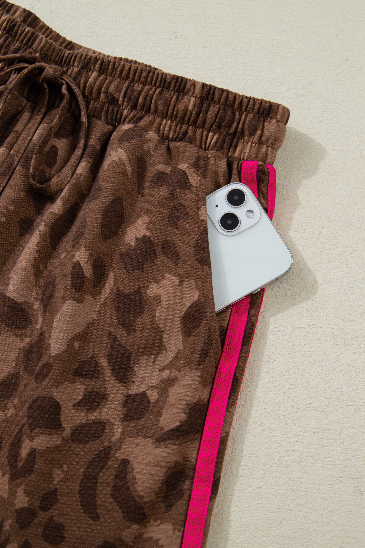 Brown Leopard Loose Tee Drawstring Waist Barrel Pants Set - loveforevers
