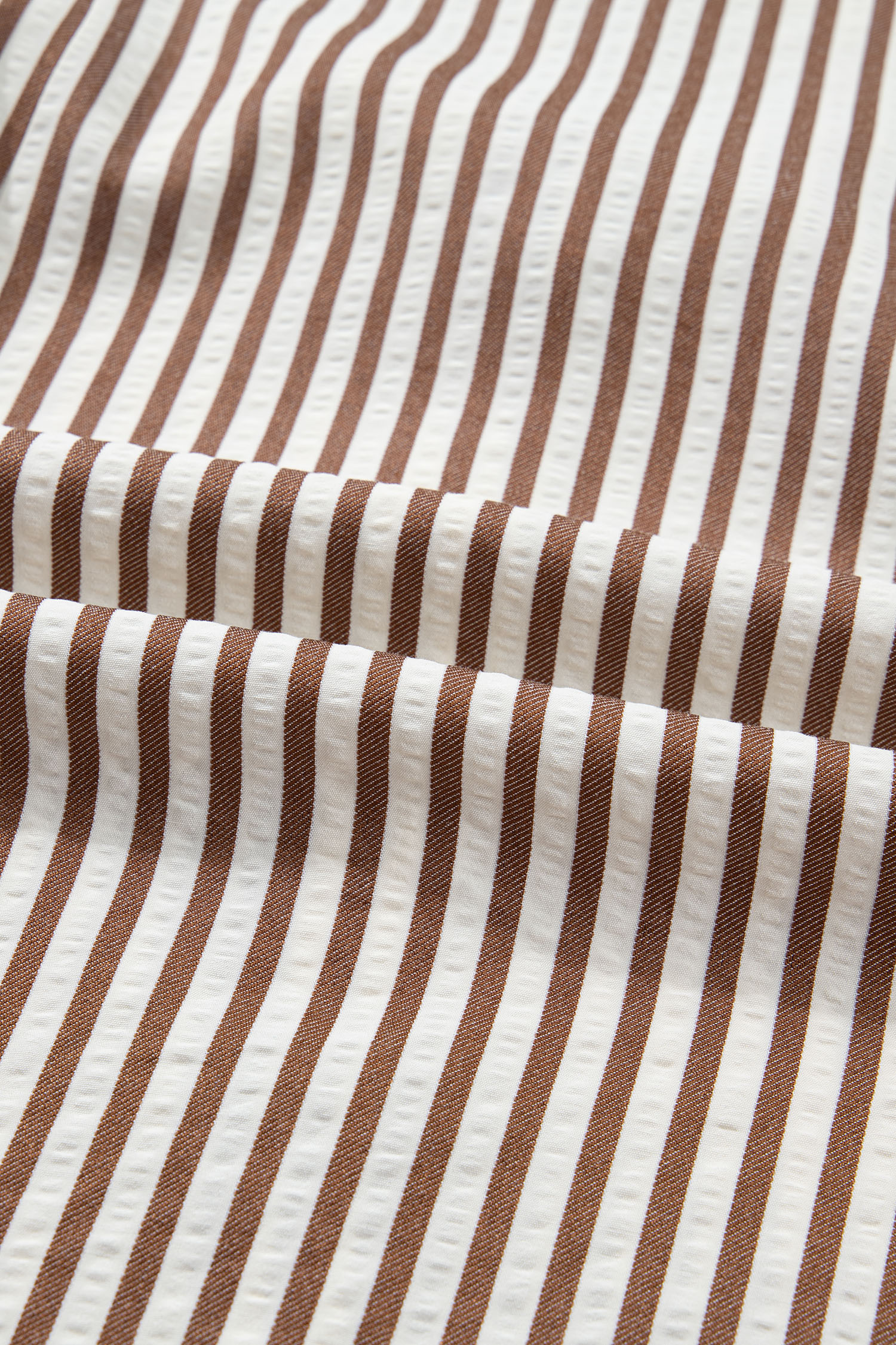 Brown Stripe Knot Waist Puff Sleeve Button Down Mini Shirt Dress - loveforevers