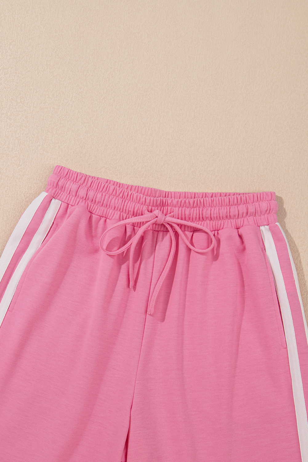 Sachet Pink Varsity Stripe Detail Casual Tee and Pants Leisure 2pcs Set - loveforevers