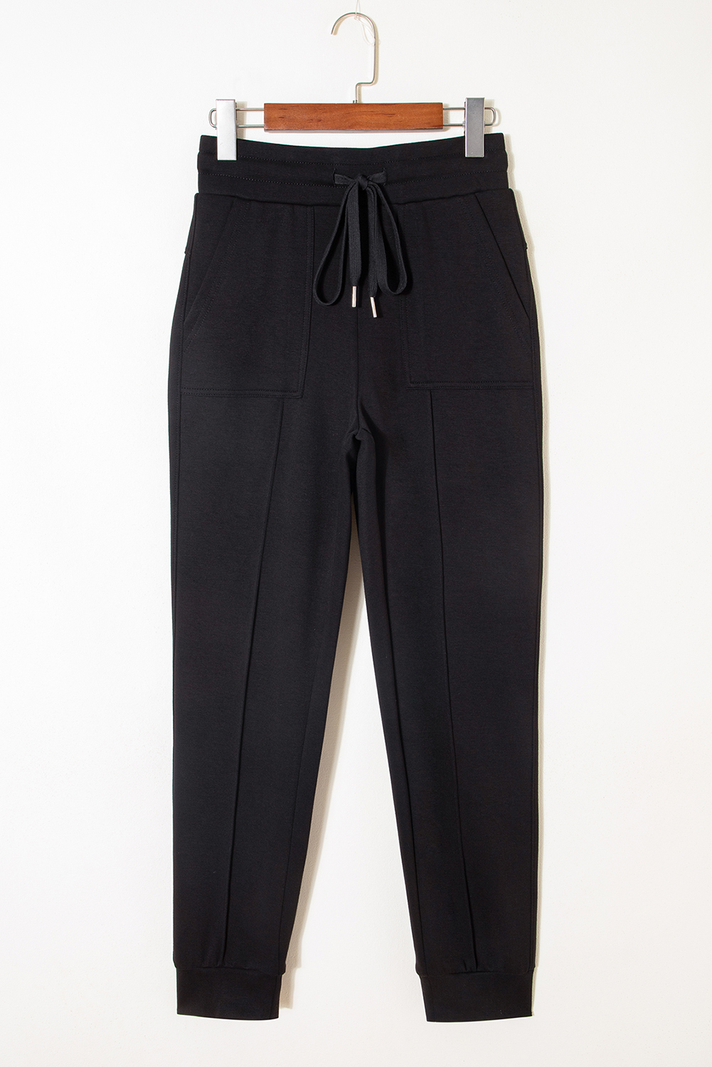 Black Exposed Seam Detail Skinny Drawstring Jogger Pants - loveforevers