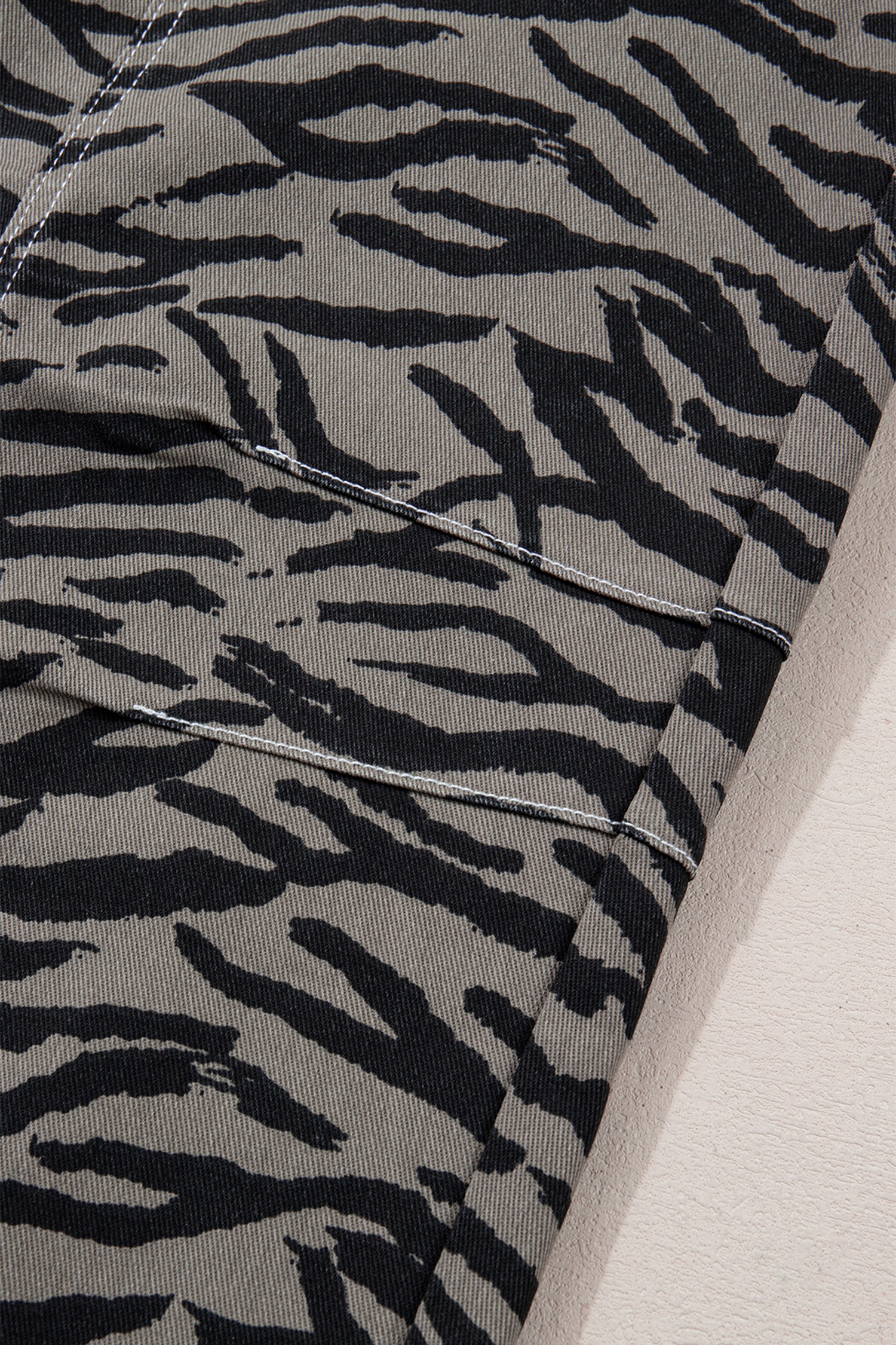 Gray Zebra Stripe Printed Wide Leg Jeans - loveforevers