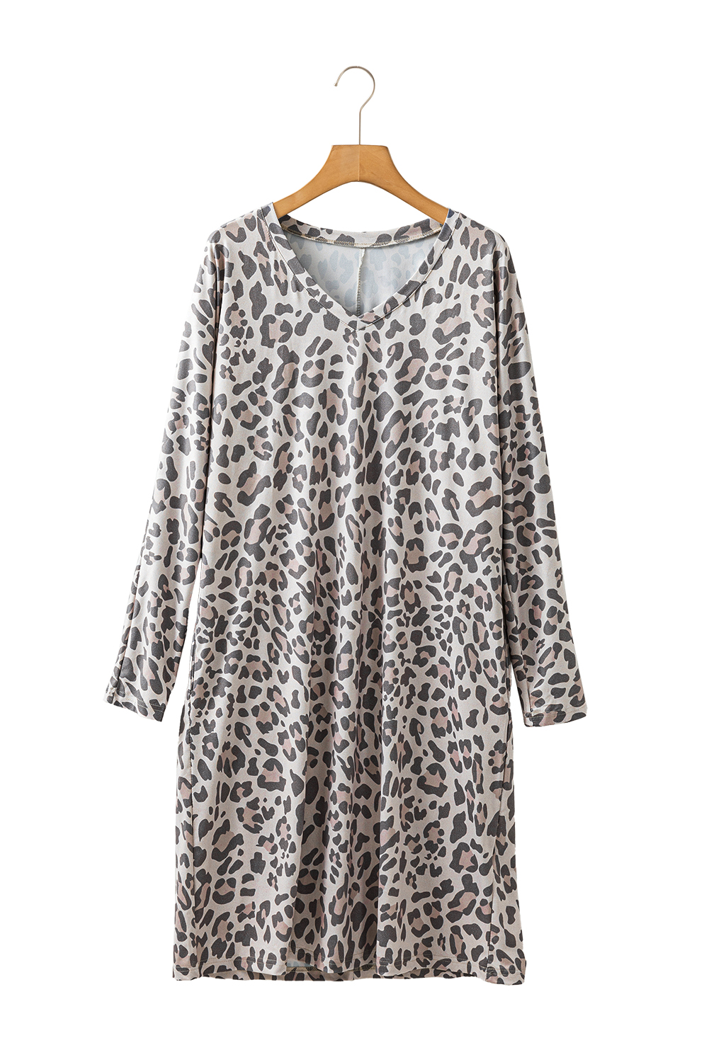 Gray Leopard Print V Neck Loose Fit Mini Dress - loveforevers
