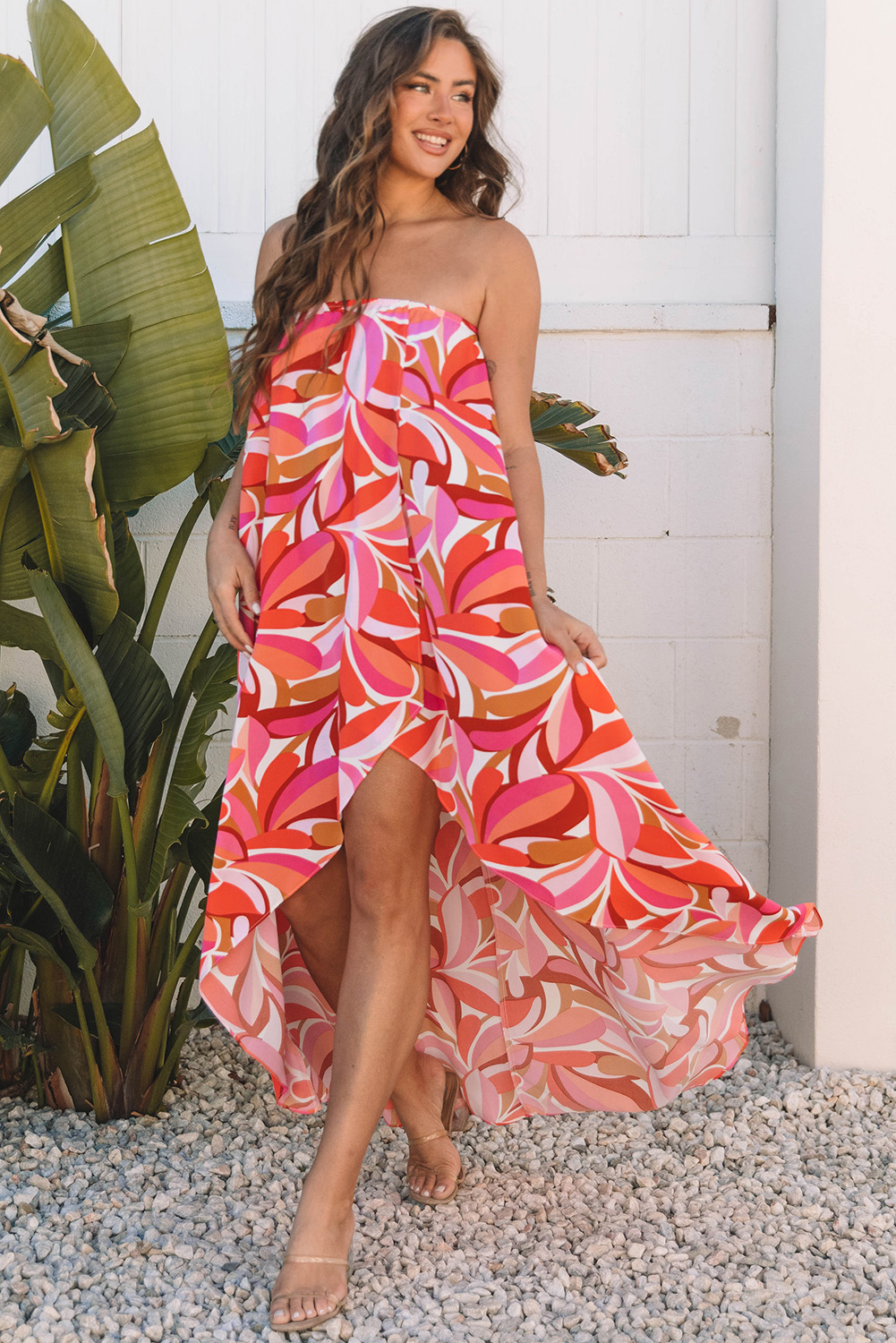 Rose Floral High Low Bandeau Vacay Dress - loveforevers