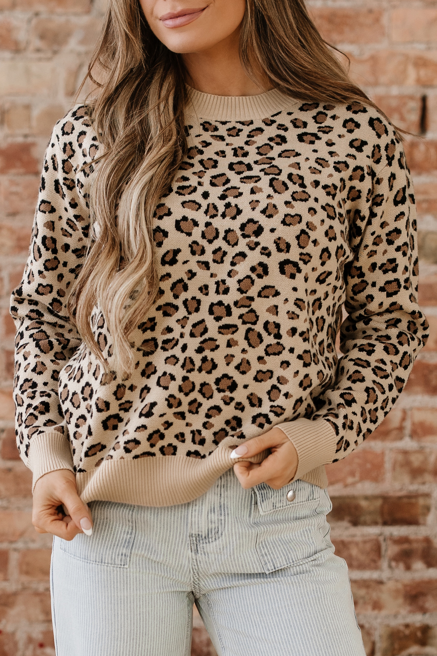 Khaki Leopard Print Dolman Sleeve Sweater - loveforevers