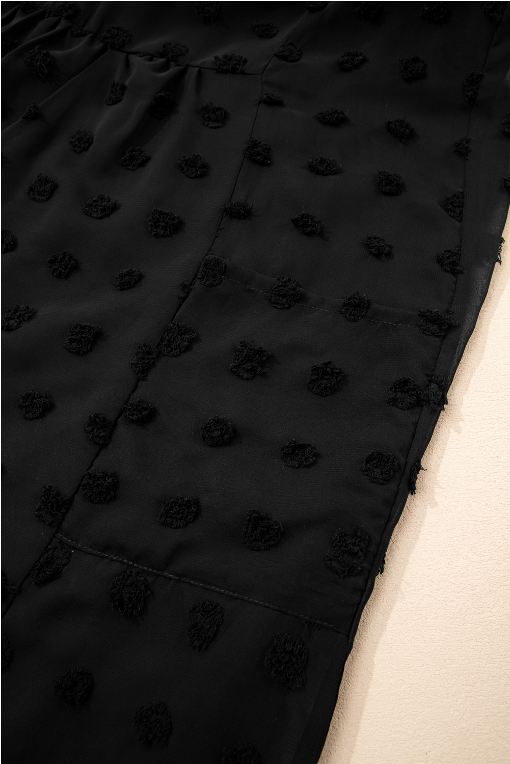 Black Dotty Textured Notched Neck Plus Ruffled Dress - loveforevers