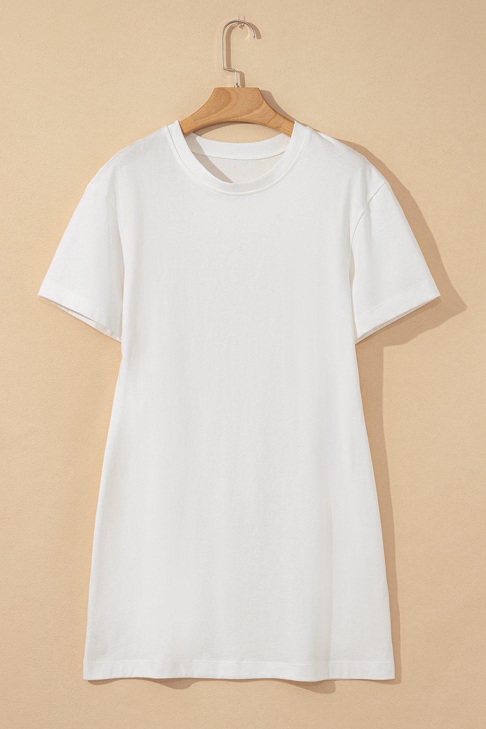 White Drop Shoulder Crew Neck Shift T Shirt Dress - loveforevers