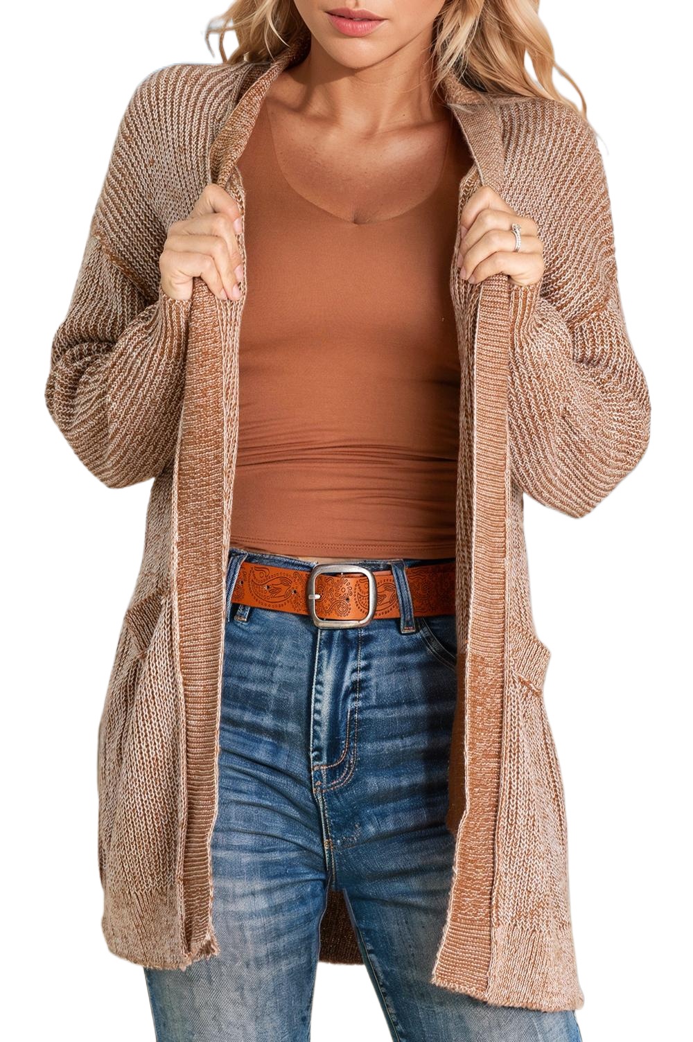 Straw Yellow Solid Open Knit Cardigan with Pockets - loveforevers