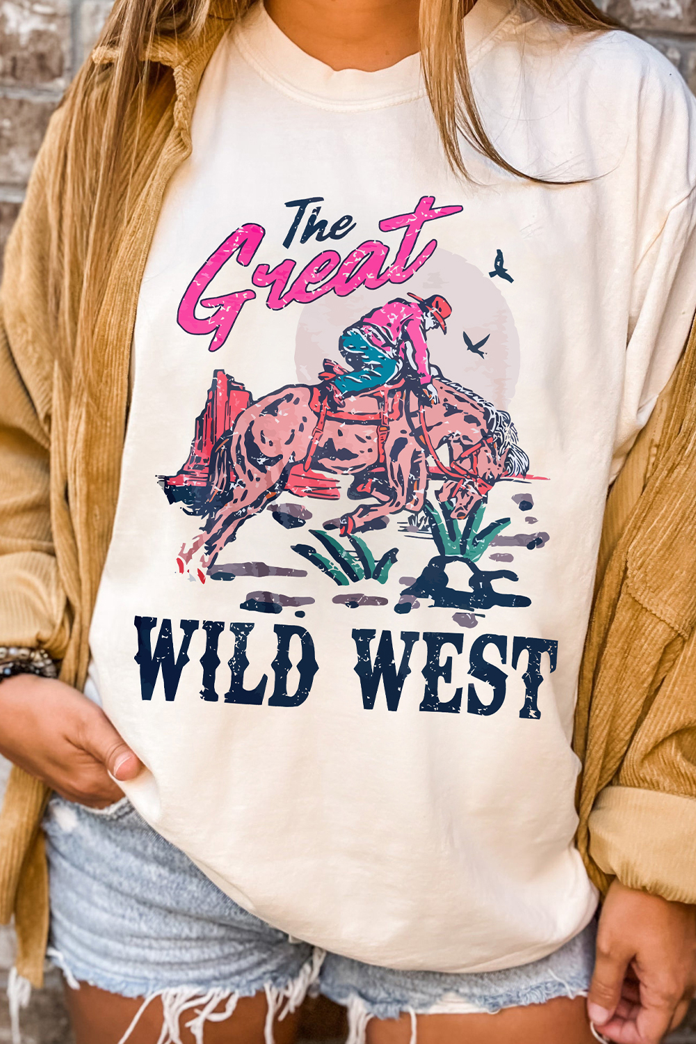 White The Great WILD WEST Rodeo Graphic Crew Neck T Shirt - loveforevers