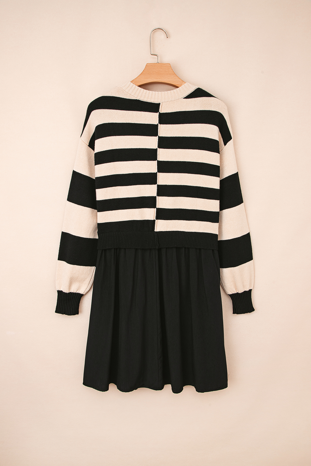 Black Stripe Two in One Knitted Top High Waist Splicing Hem Sweater Dress - loveforevers