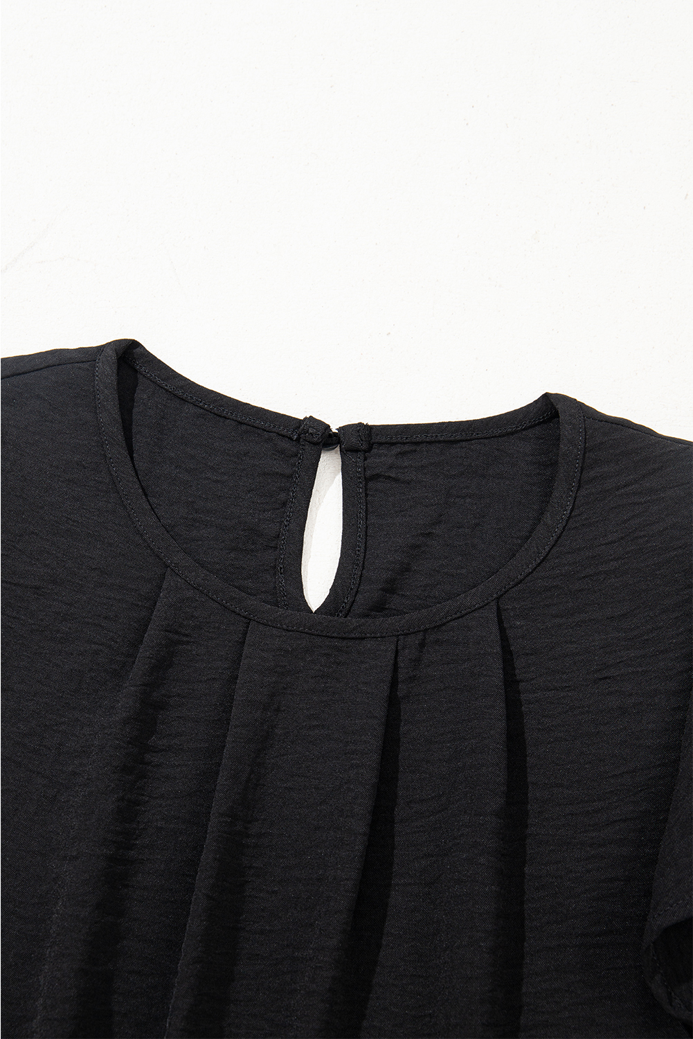 Black Flounce Sleeve Pleated Textured Blouse - loveforevers