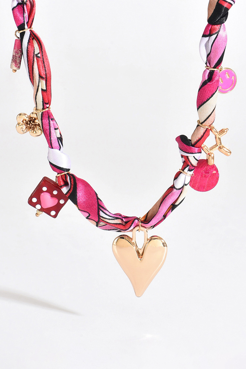 Strawberry Pink Valentines Multi Detail Knot Scarf Necklace - loveforevers