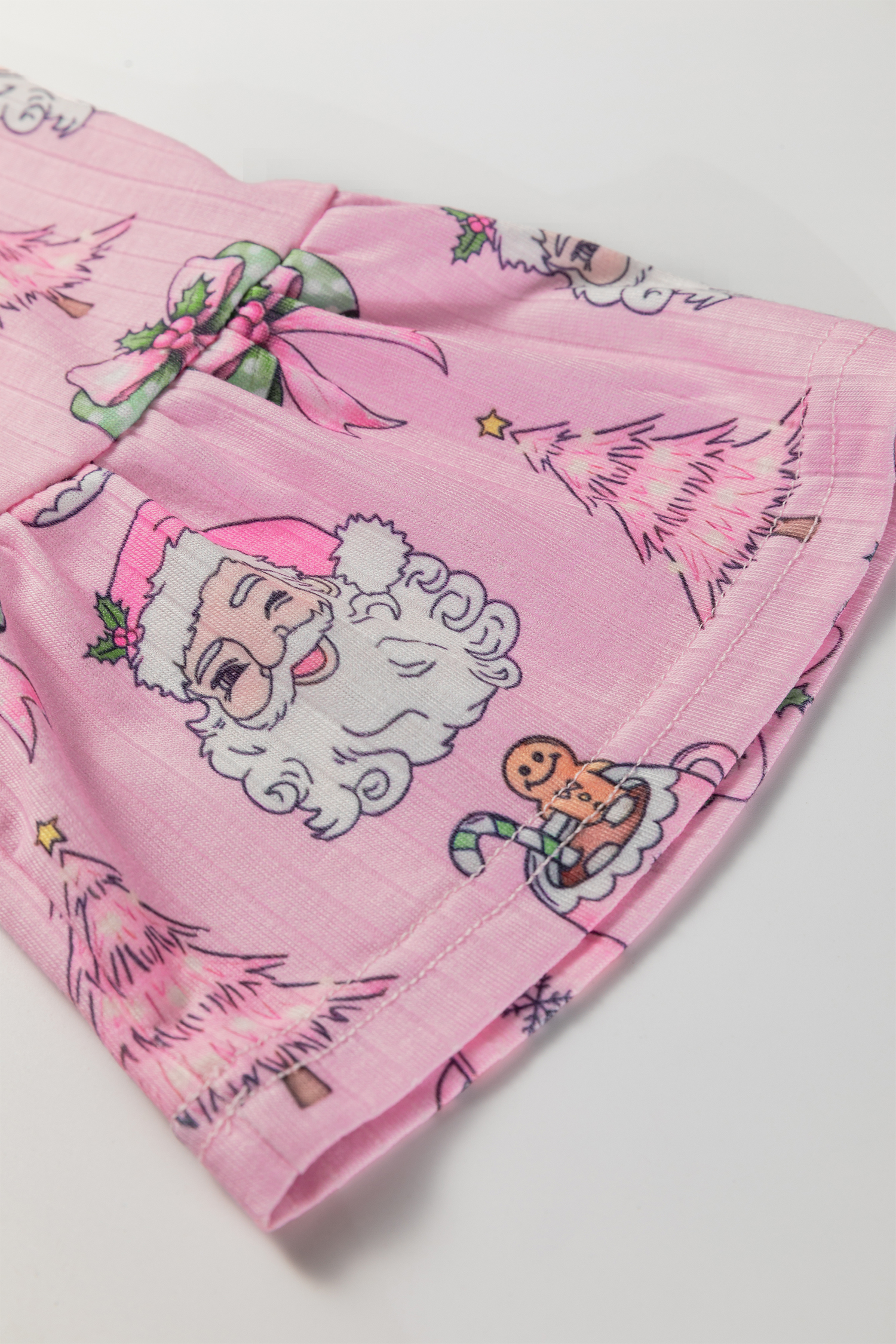 Pink Christmas Print Ruffled Ribbed Shirt & Pants 2 Piece PJ Set - loveforevers