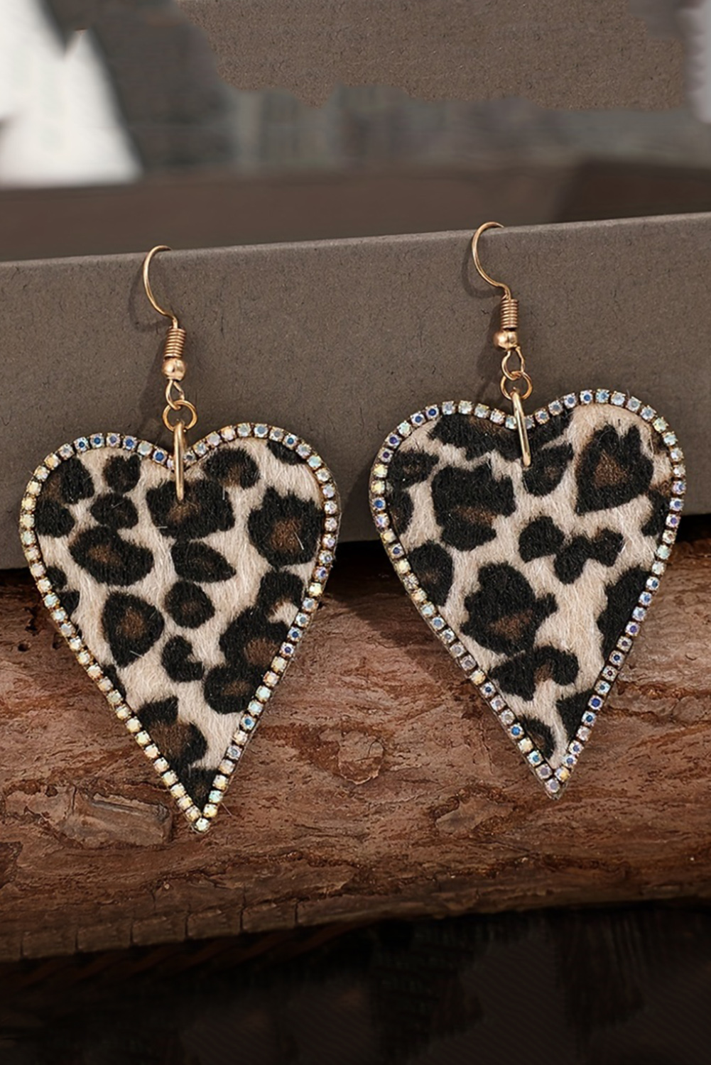 Multicolour Rhinestone Edge Leopard Print Heart Shape Earrings - loveforevers