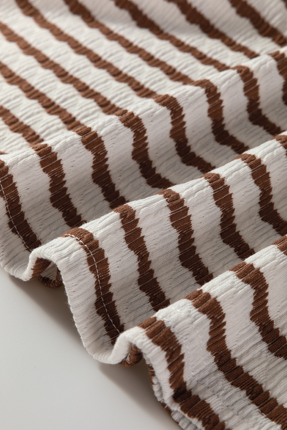 Khaki Stripe Textured Hooded V Neck Casual Long Sleeve Top - loveforevers