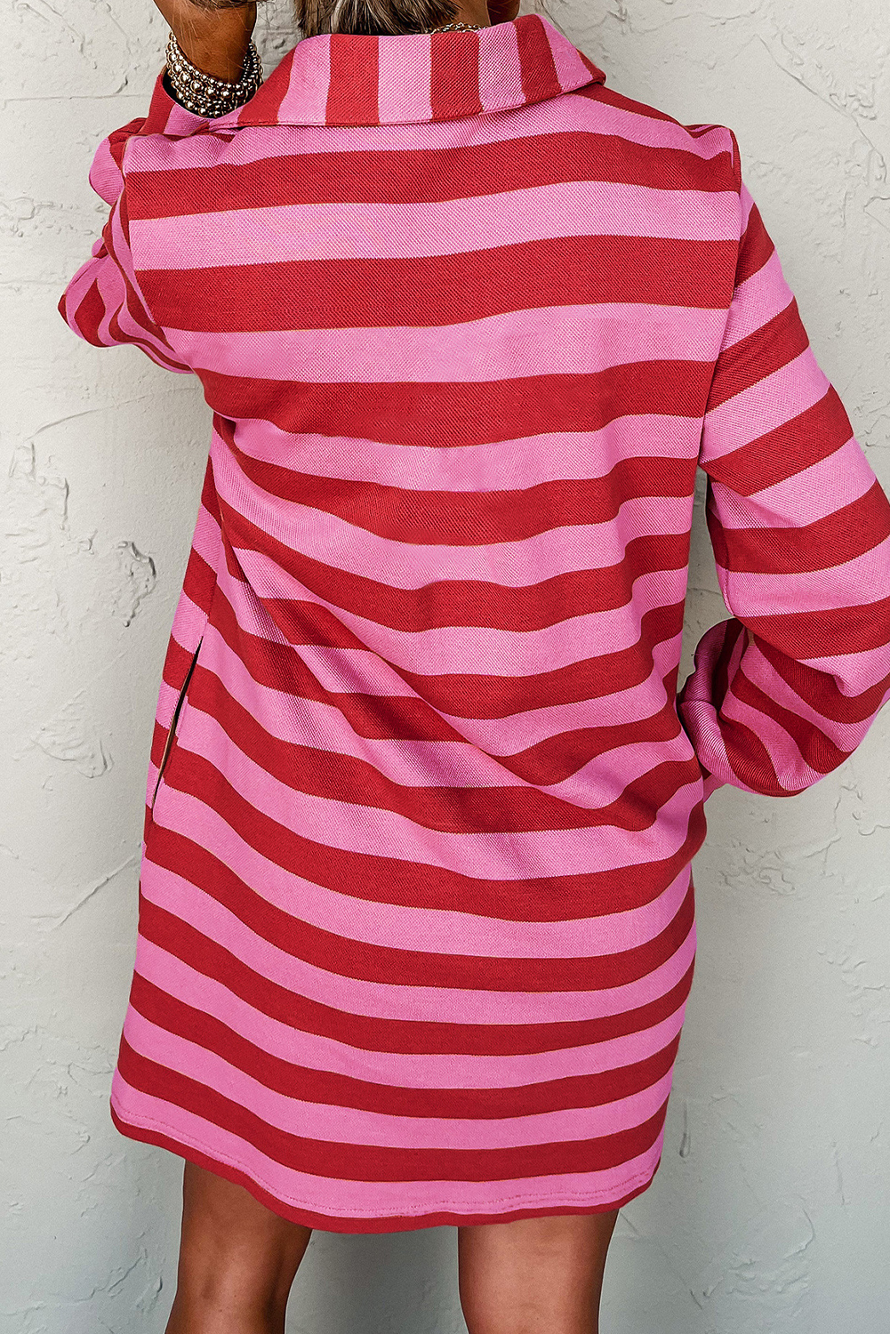 Black Stripe Polo Neck Shift Fit Sweatshirt Dress with Side Pockets - loveforevers