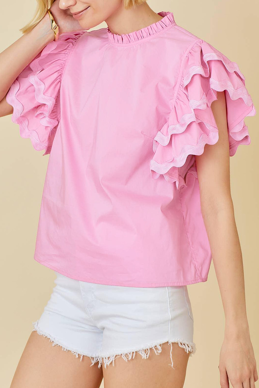 Bonbon Ricrac Ruffled Sleeve Frilled Collar Blouse - loveforevers