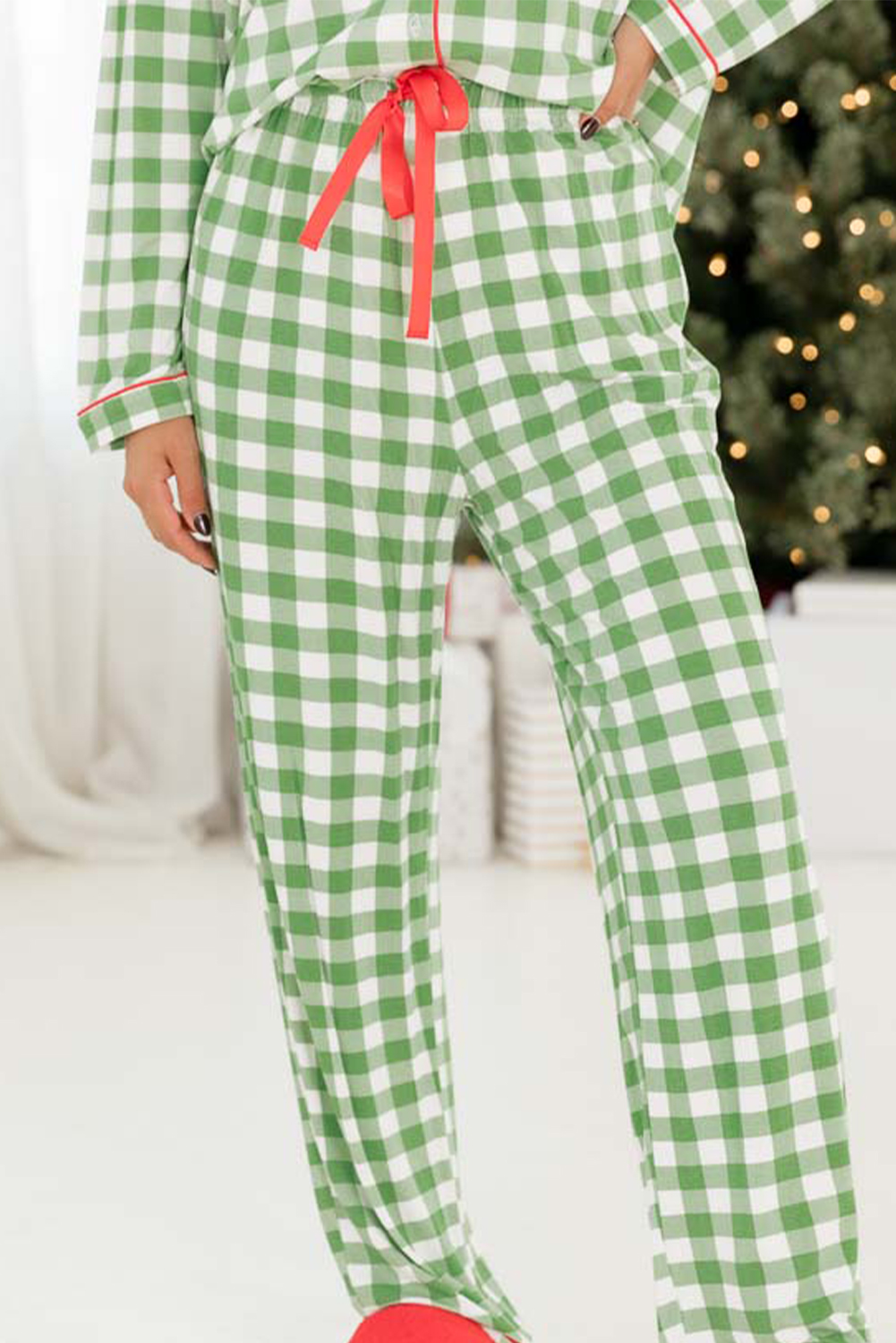 Fiery Red Christmas Plaid Print Shirt and Pants Pajama Set - loveforevers