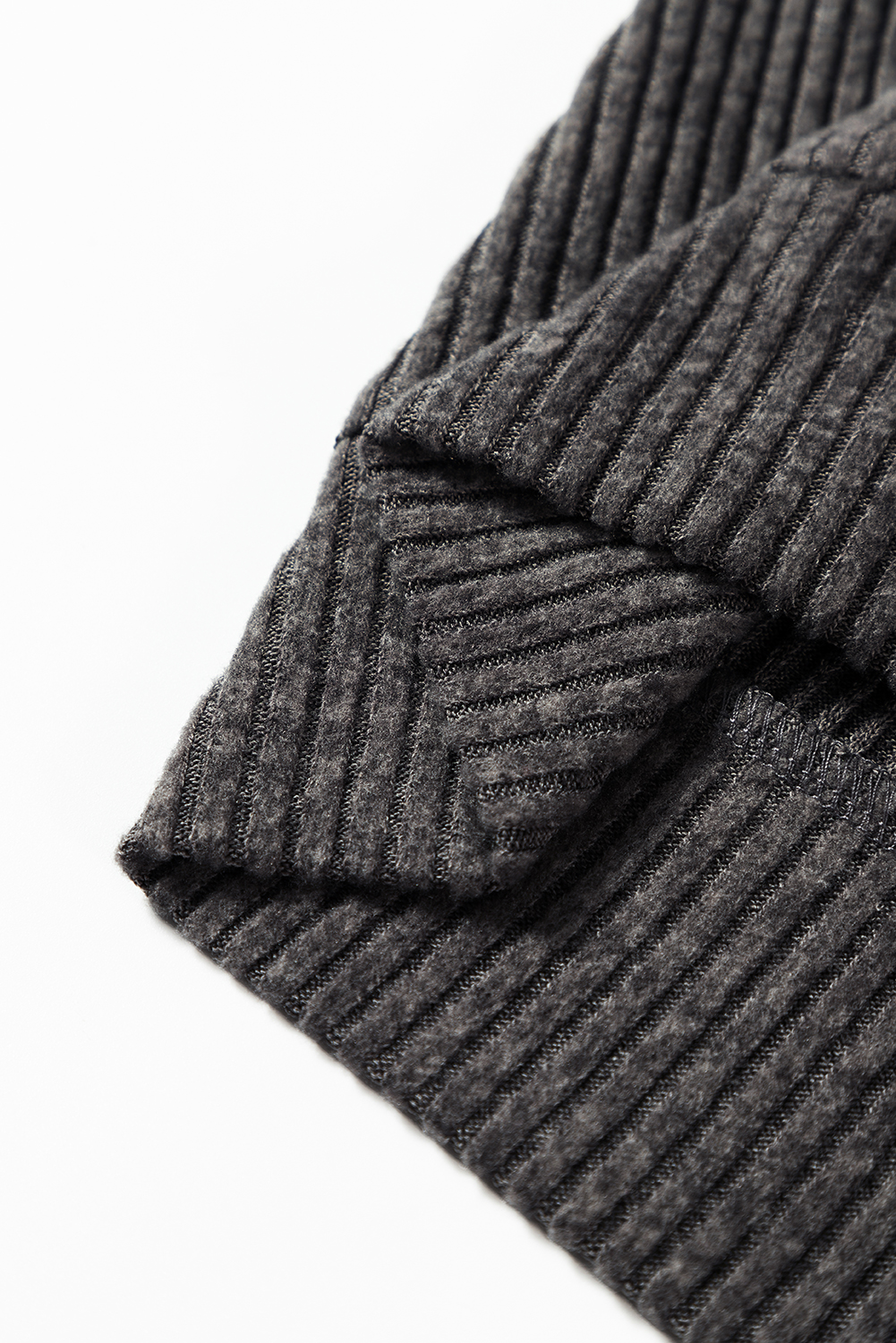 Dark Grey Ribbed Zip Up Front Drawstring Hoodie - loveforevers