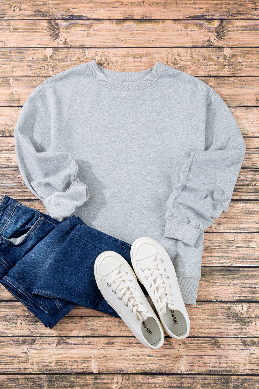 Navy Blue Plain Drop Shoulder Crewneck Pullover Sweatshirt - loveforevers