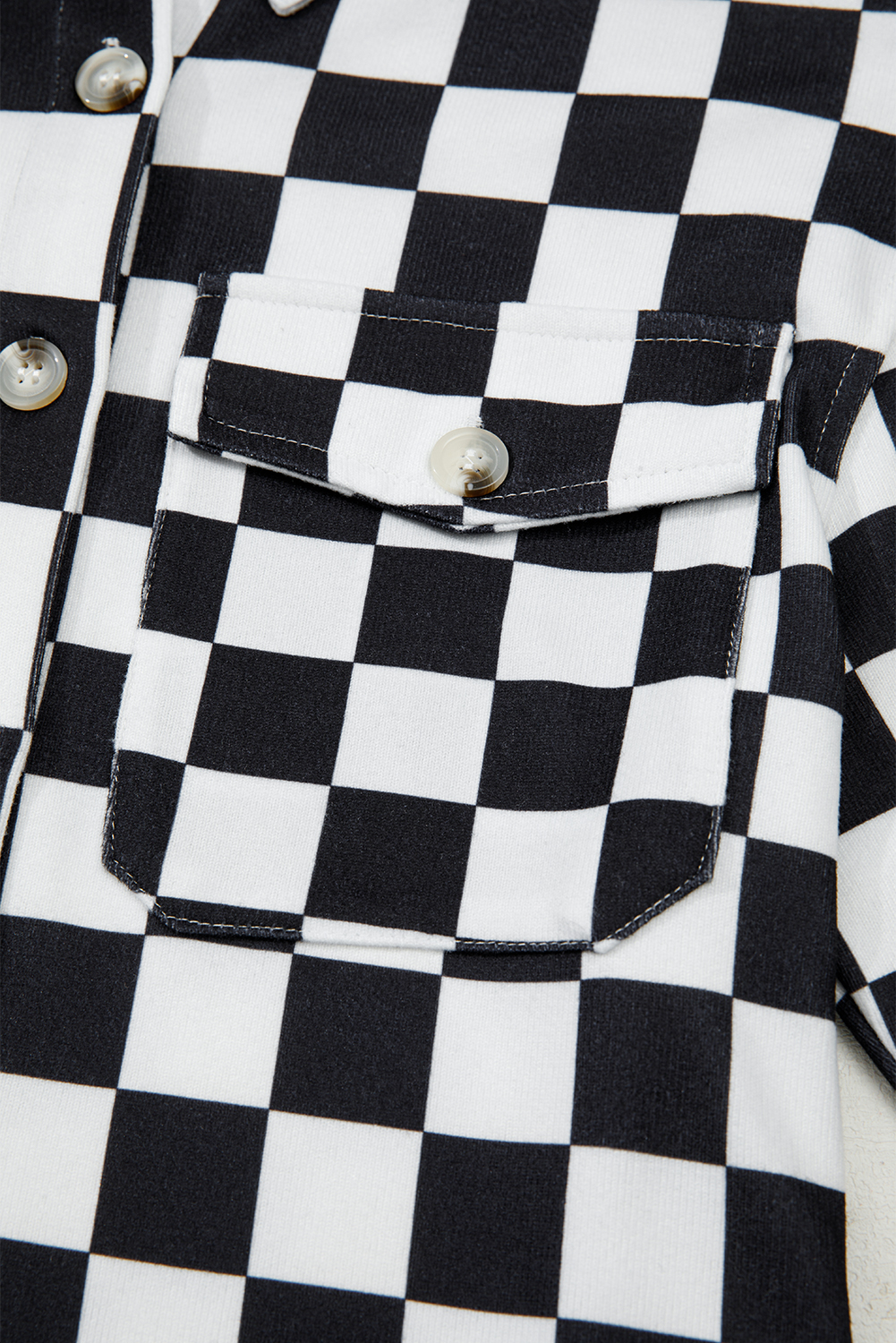 Khaki Checkerboard Flap Pocket Button Front Shacket - loveforevers