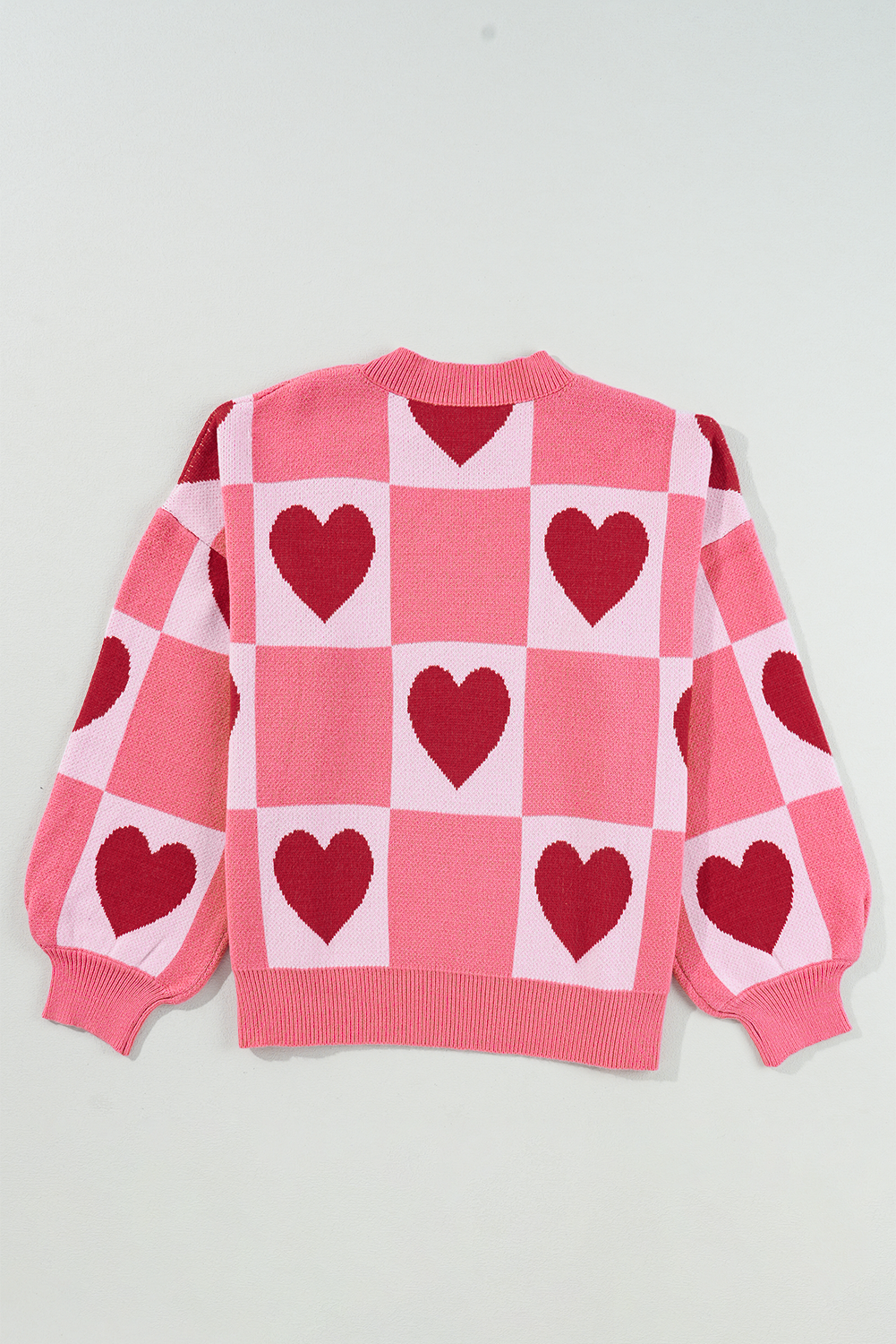 Pink Love Heart Checkered Valentine Crew Neck Sweater - loveforevers
